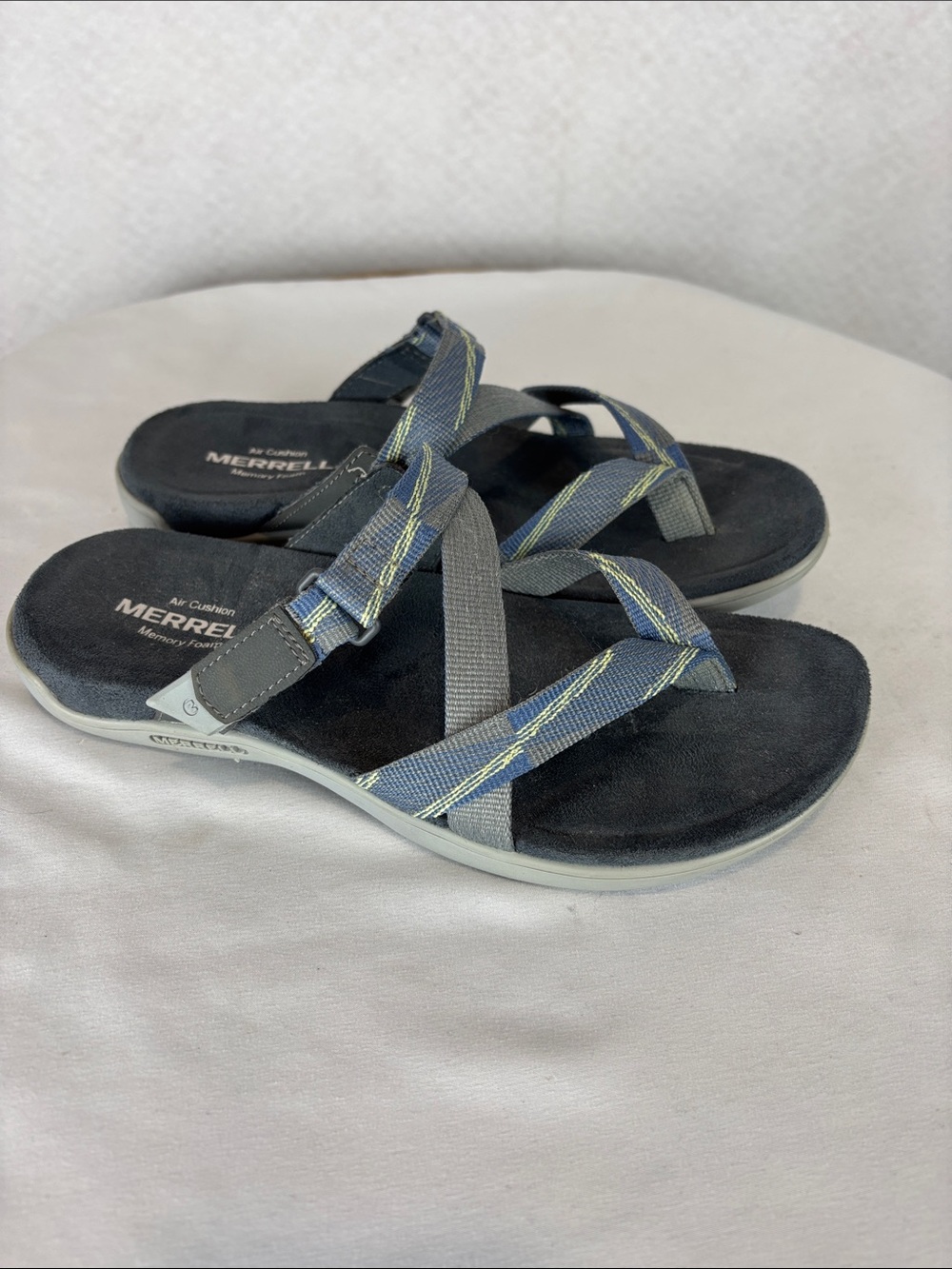 Merrell Sandals Womens 6 Air Cushion Memory Foam Blue/Gray Comfort Slide Hiking